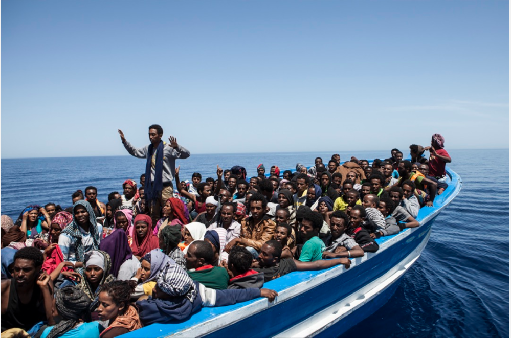 Migrants and refugees waiting to be rescued, Mediterranean Sea ©Jason Florio